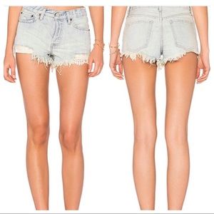 Free People Light Wash Daisy Chain Lace Shorts